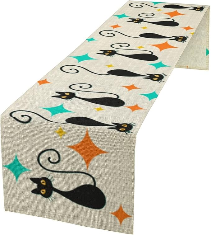 Mid Century Cat Table Runner, 13x70 Inch by ShiTingYu
