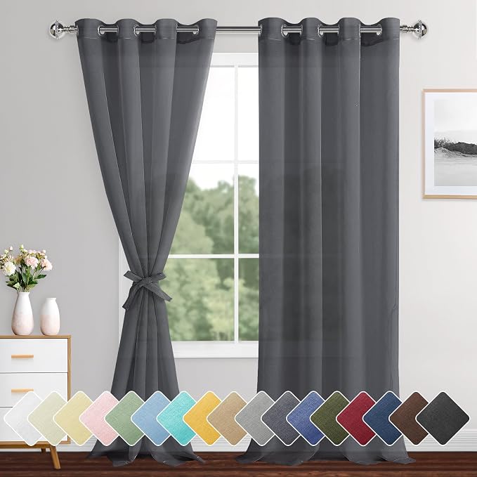 XWZO Dark Grey Sheer Curtains 95 Inches Length, Light Filtering, Airy & by XWZO