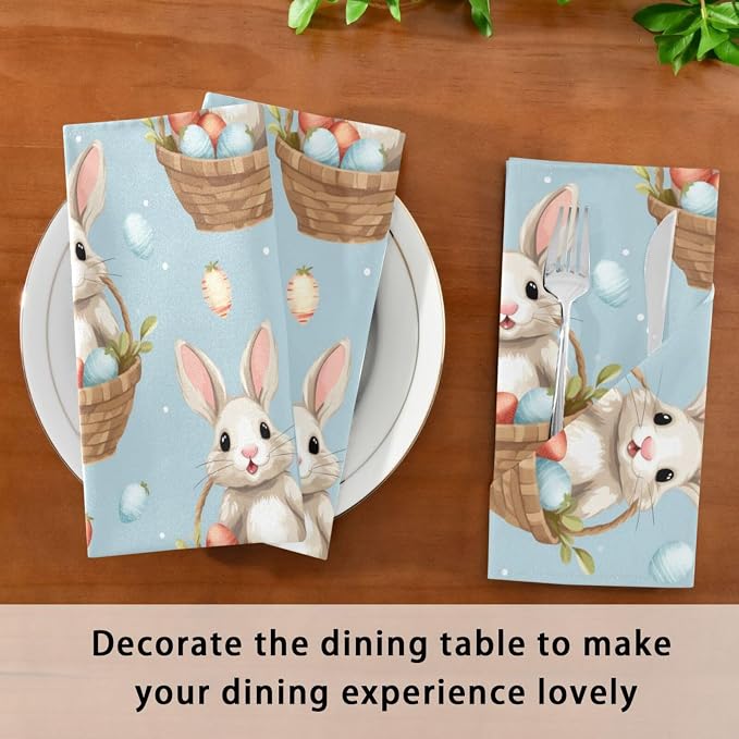 ALAZA Easter Rabbit Bunny Cloth Napkins Set of 6, 20x20 Inch Washable and - Image 4