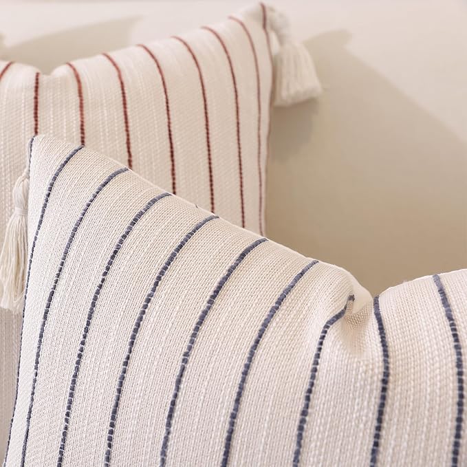 Decorative Boho Throw Pillow Cover 20x20 Inch Set of 2, Soft Textured Linen - Image 7