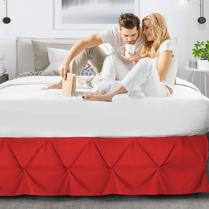 Nestl Red Bed Skirt Twin Size, Pinch Pleat Twin Bed Skirt, Hotel Quality Red - Image 6