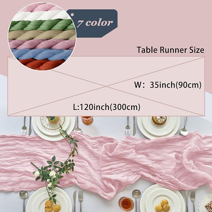 IVAPUPU 1 Pcs Cheesecloth Table Runner - 10ft Pink Boho Gauze Cheese Cloth - Image 4