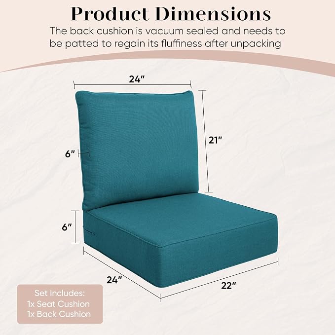 Luxury Outdoor Seat Cushion Set-22 x 24 x 6 Inch Outdoor Chair Cushions - Image 2