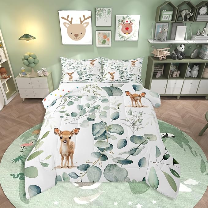 Erosebridal Cartoon Deer King Bedding Sets Toddler Woodland Wildlife Comforter by Erosebridal