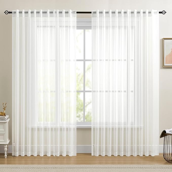 Dreaming Casa White Sheer Curtains 84 Inches Long, Rod Pocket & Back Tab Light by DreamingCasa