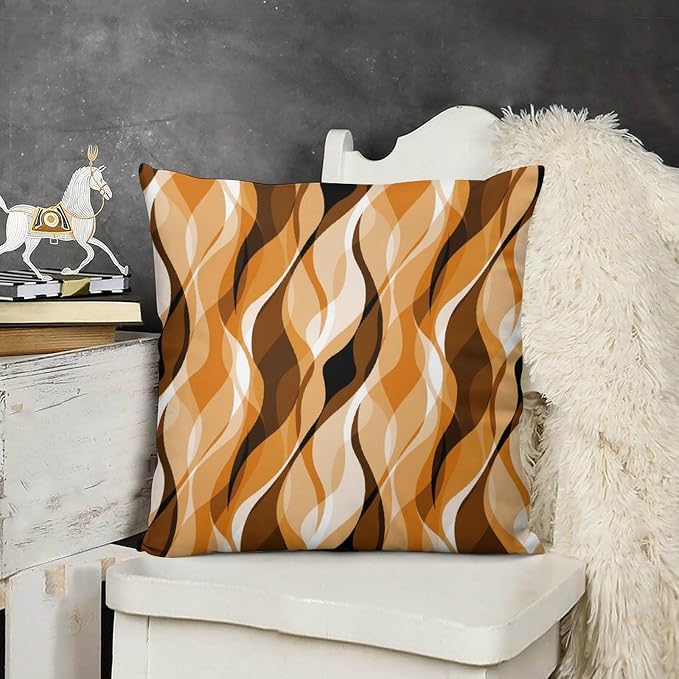 Orange Throw Pillow Covers Modern Abstract Burnt Orange Striped Decorations - Image 3