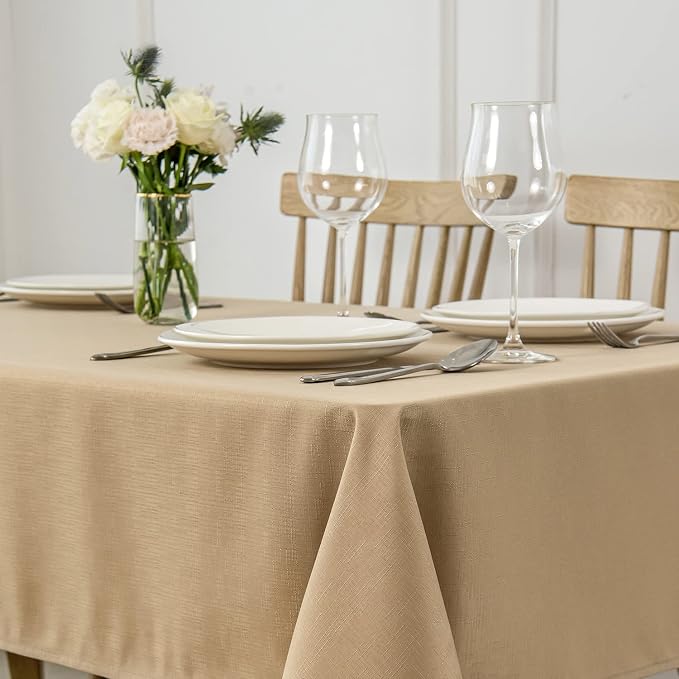 maxmill Square Tablecloth Slubby Texture Stain Resistant Waterproof Wrinkle by maxmill