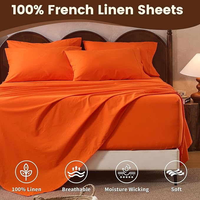 100% Linen Sheet Set King Size Extra Deep Pocket Fits 18-24 Inch Mattress - Image 4