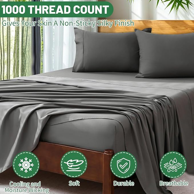 Extra Deep Pocket Queen Sheets 18-24 Inch 100% Egyptian Cotton 1000 Thread - Image 3