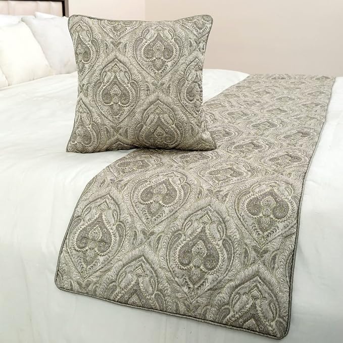 The HomeCentric King/Queen/Twin Grey Designer Full 68"x18" Bed Runner Without - Image 4