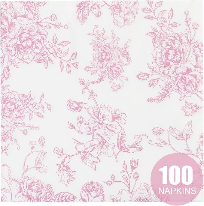 100 Pack Pink Floral Cocktail Napkins, Guest Hand Towels Disposable - Image 7