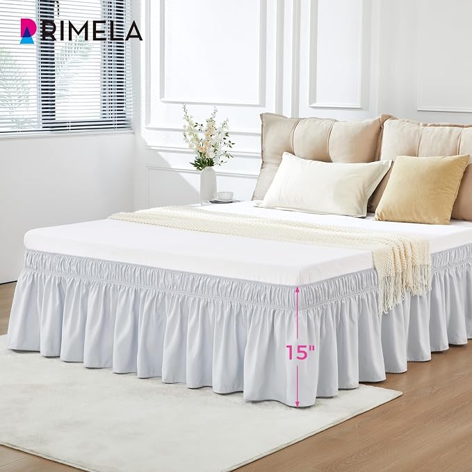 RIMELA Ice Grey Bed Skirt King Size 15 Inch Drop, Elastic Bed Skirting - Image 3