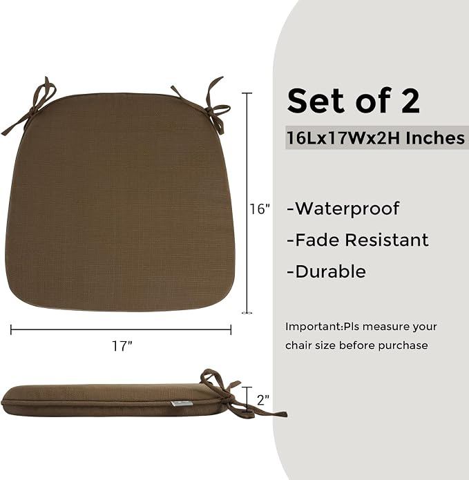 Outdoor Chair Cushions Set of 2, Patio Seat Cushion 17"x16"x2", U-Shaped Dining - Image 3