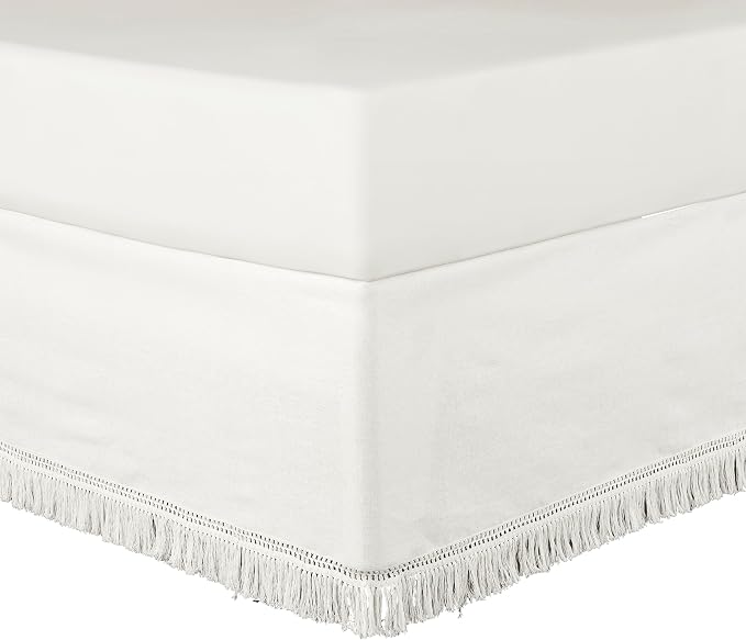 Lush Decor Boho Fringe 15-Inch Tailored Drop Easy Fit Bedskirt, Pure White - Image 6