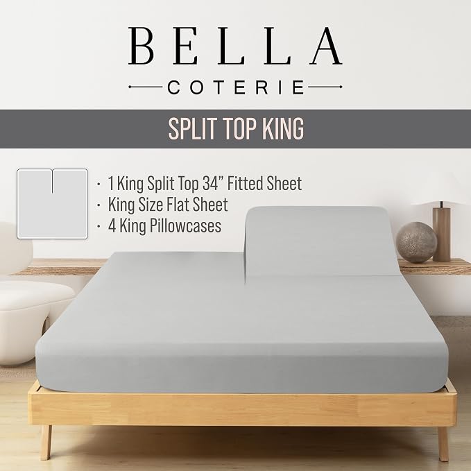 Bella Coterie 6 Piece Luxury Bamboo Viscose Split Top King Size Sheet Set | 34" - Image 2