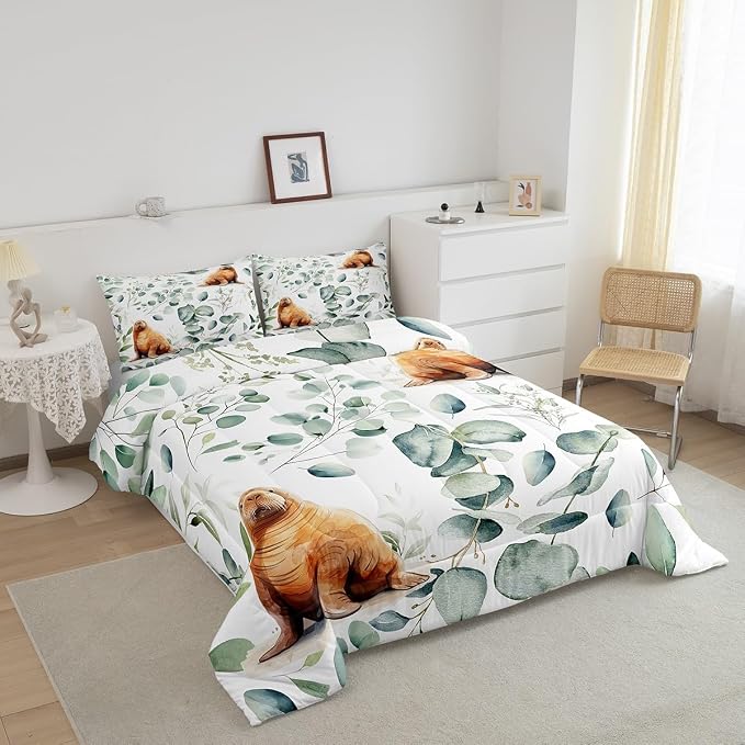 Erosebridal Cartoon Seal Bedding Queen Size Toddler Ocean Wildlife Comforter - Image 3