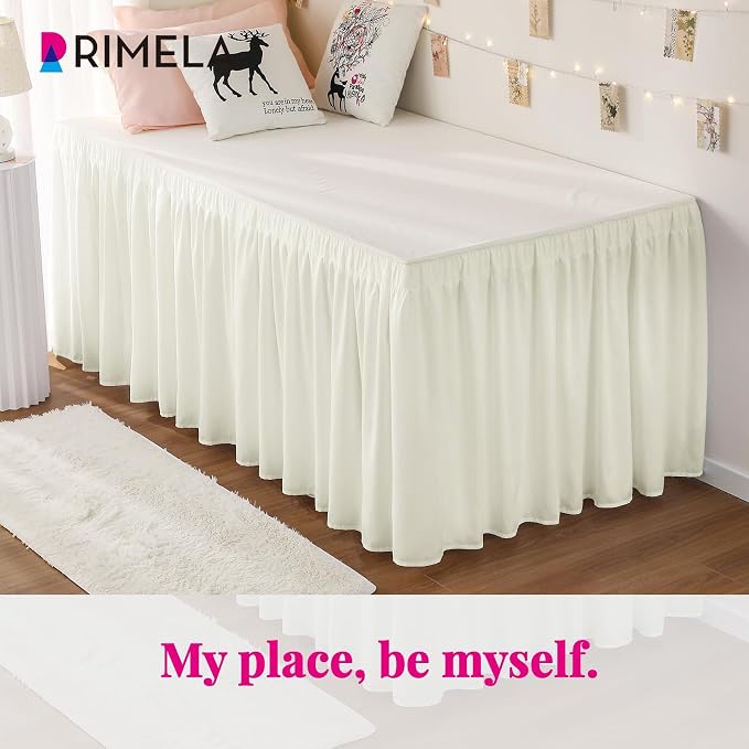 RIMELA Cream Dorm Bed Skirt Twin XL 32 Inch Drop, Bedskirt Silky Fabric Machine - Image 3