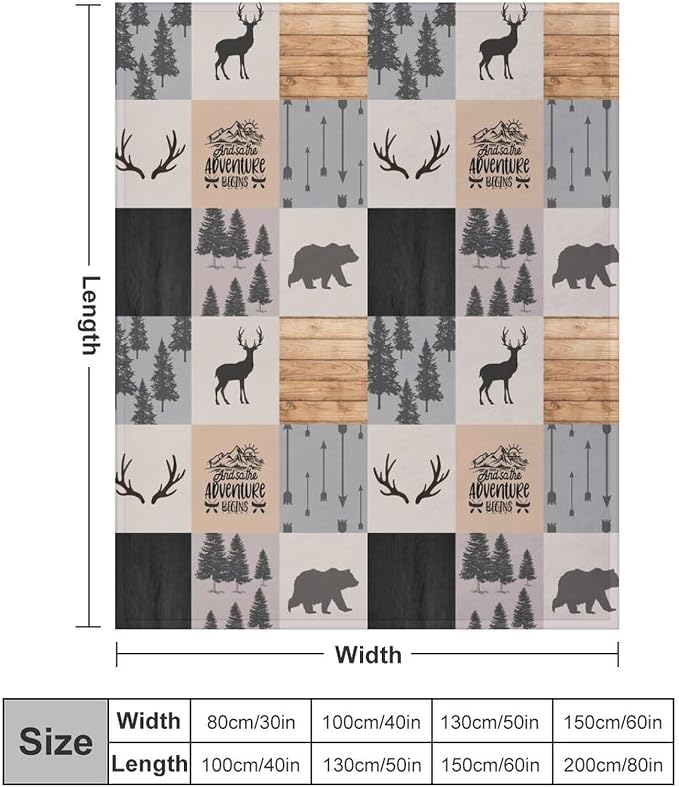 Rustic Cabin Throw Blanket, Retro Camping Bear Deer Farmhouse Wildlife Tree - Image 2
