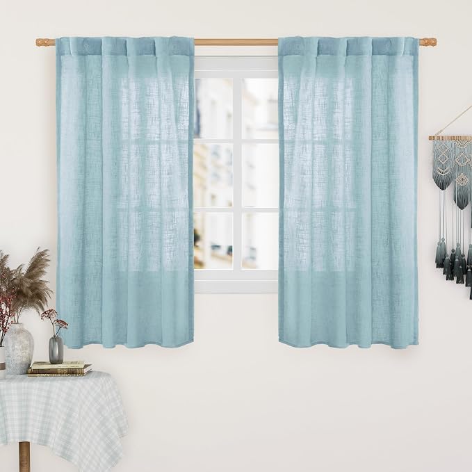 LAMIT Linen Curtains 48 Inch Length 2 Panels, Light Filtering Panels Back Tab by LAMIT