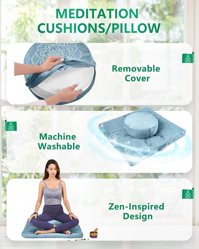 Hihealer Meditation Cushion Set Large Velvet Floor Pillow & Traditional Tibetan - Image 5