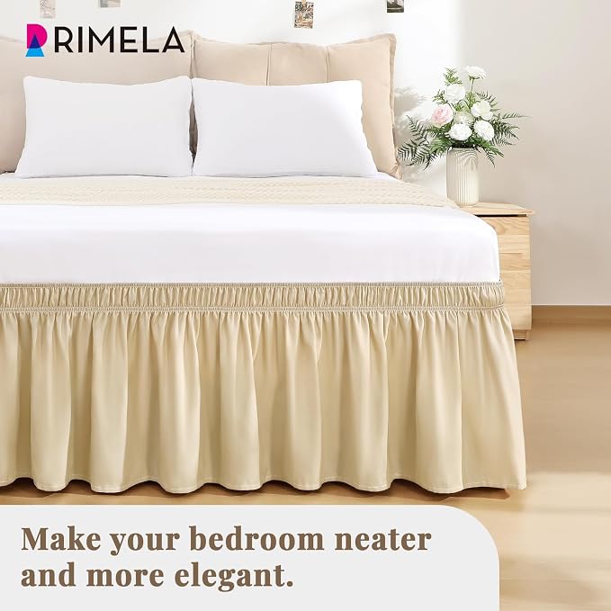 RIMELA Beige White Bed Skirt Queen Size 18 Inch Drop, Elastic Bed Skirting - Image 9