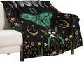 Moon Phase Moth Blanket, Vintage Botanical Mushroom Wildflower Gothic Night by JanJCurt