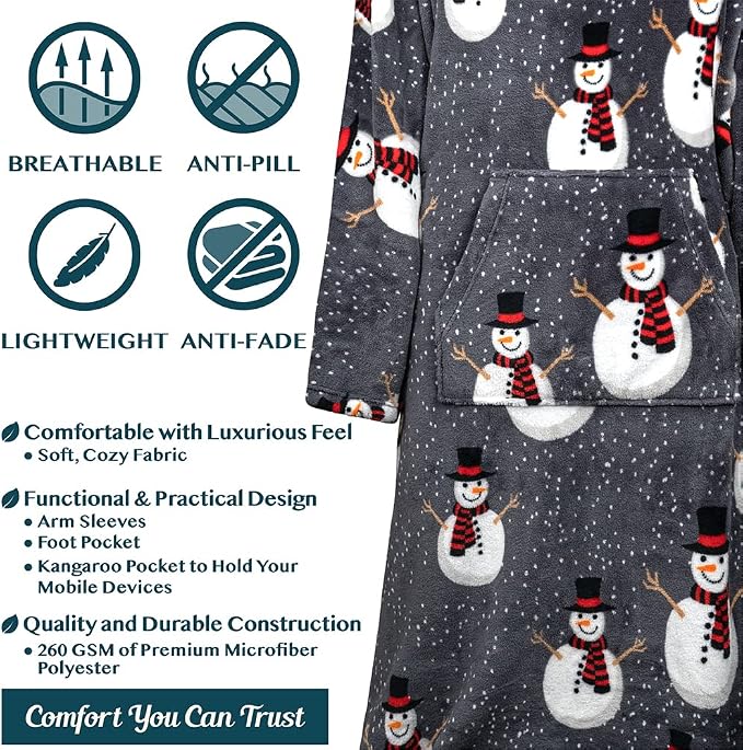 PAVILIA Fleece Blanket with Sleeves, Foot Pockets - Image 4
