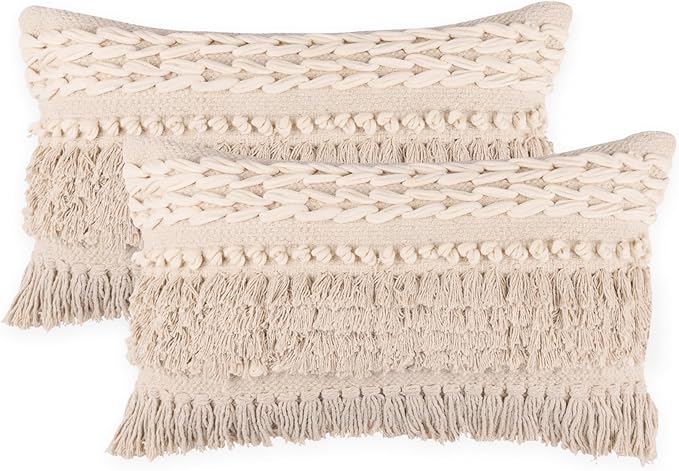 REDEARTH · Boho Textured Throw Pillow Cushion Covers- Lumbar Woven Tufted by REDEARTH
