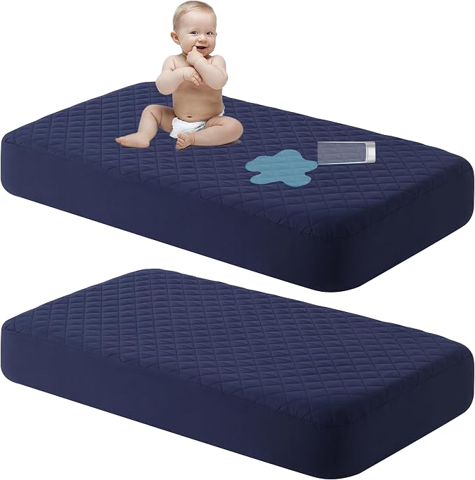 NTBAY 2 Pack Waterproof Crib Mattress Protector, Quilted 28"x52" Toddler Fitted by NTBAY