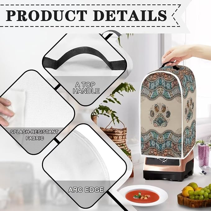 Talayituse Boho Paw Print Blender Dust Cover, Fingerprint Protection Cover - Image 4