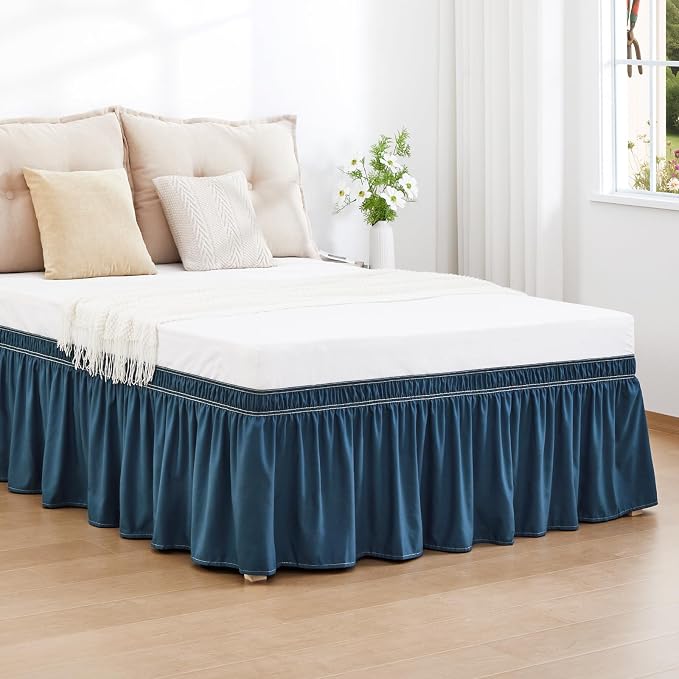 RIMELA Dusty Navy Bed Skirt King Size 18 Inch Drop, Wrap Around Elastic Bedskirt - Image 2