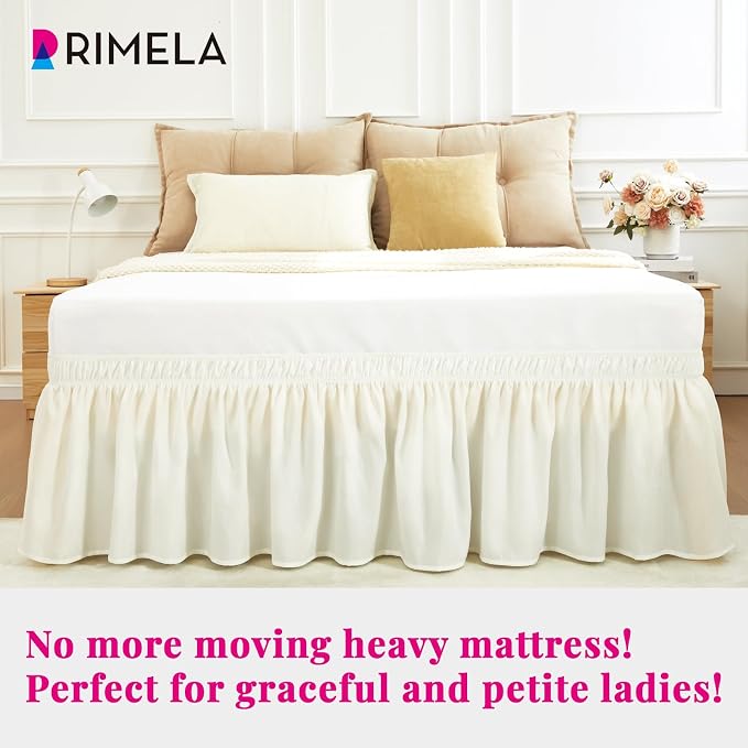 RIMELA Cream King Size Bed Skirt 15 Inch Drop, Elastic Bed Skirts Cal King Dust - Image 2
