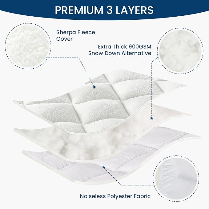 Mattress Topper King for Back Pain Thick Mattress Pad Cover Protector Sherpa - Image 8