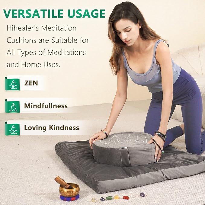 Hihealer Meditation Cushion, Traditional Tibetan Meditation Pillow Velvet Cover - Image 5