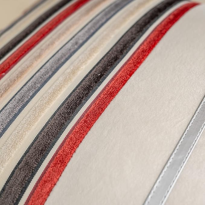 Yangest Red Striped Patchwork Throw Pillow Cover Silver Leather Cushion Cover - Image 3