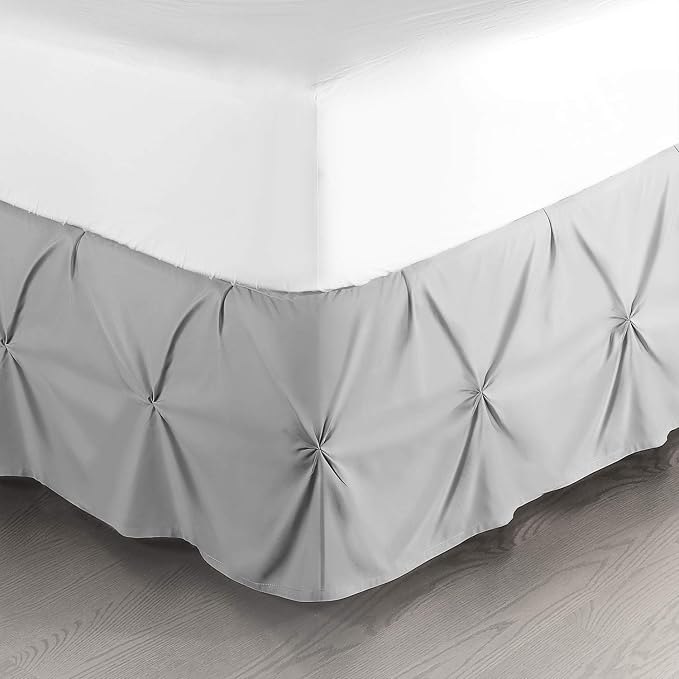 Nestl Light Grey Bed Skirt Full Size, Pinch Pleat Full Bed Skirt, Hotel Quality by Nestl