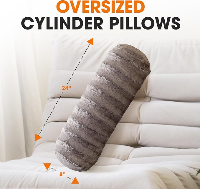 Cheer Collection Faux Fur Bolster Pillows – Soft Decorative Cylinder Pillows - Image 2