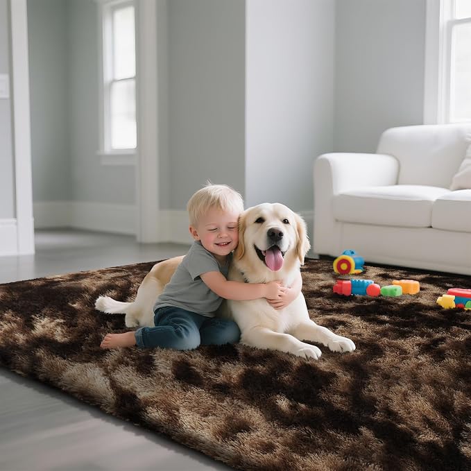 Fluffy Rug Shaggy Area Rug, Mottling Brown 3x5 Area Rugs - Image 5