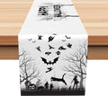 Happy Halloween Table Runner Spooky Forest Ghost Witch Spider Web Bats Pumpkin by Kzzfqxb