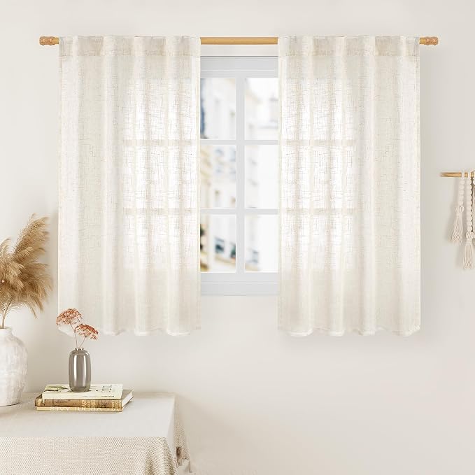 LAMIT 48 Inch Short Window Linen Curtains, Light Filtering Panels Back Tab and by LAMIT