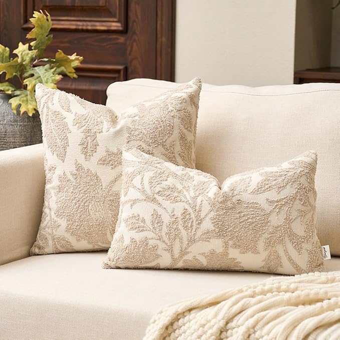 Yangest Chenille Floral Pillow Cover 18 x18 Inches, Neutral Jacquard Square - Image 5