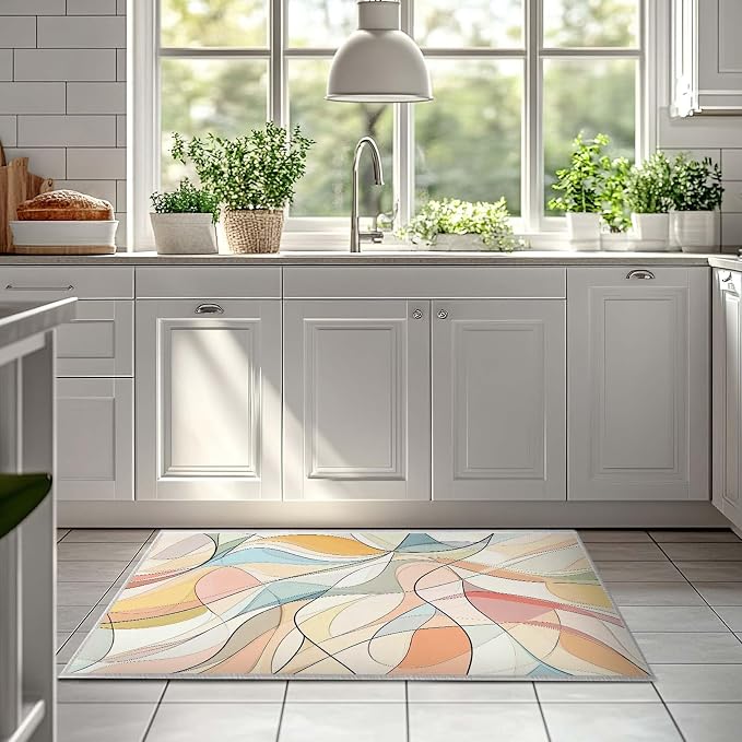 2x3 Colorful Entryway Area Rug Blue White Pink Yellow Bathroom Rug Non Slip - Image 9