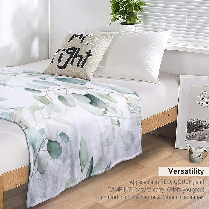 Eucalyptus Leaf Throw Blanket, Watercolor Floral Spring Botanical Green Plants - Image 5