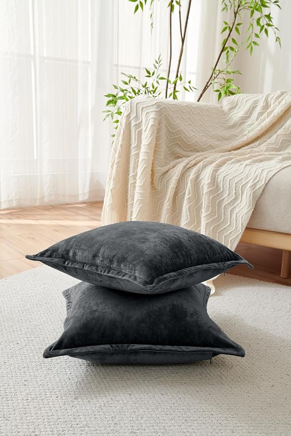 Luxurious Velvet Euro Shams Decorative Throw Pillow Covers 26x26 Set of 2 Solid - Image 2