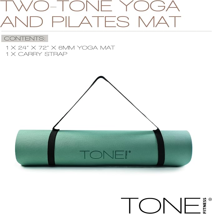 TONE Fitness Yoga Mat 1/4" Thick Non Slip Exercise & Pilates Mat - Image 3