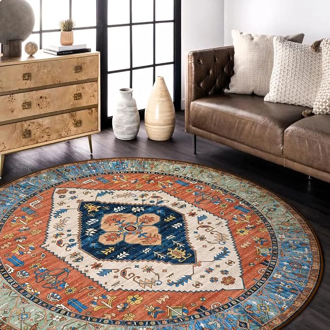 Lahome Boho Washable 4Ft Round Area Rug, Non-Slip Throw Untra-Thin Small Round - Image 2