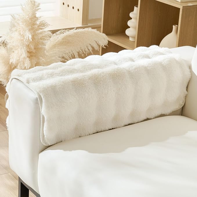 Faux Fur Armrest Cover Backrest Cover Fuzzy Plush Thick Bubble Sofa Cover by Huierxun