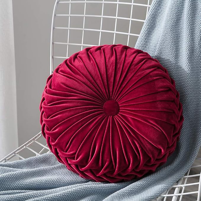 MOCOFO 14" Velvet Pleated Round Pumpkin Throw Pillow Couch Cushion Floor Pillow by MOCOFODecorativepillowcoverpoufstorage