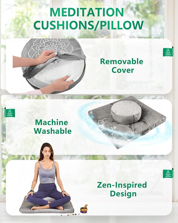 Hihealer Meditation Cushion Set – Large Rose Velvet Zafu & Zabuton Floor Pillow - Image 5