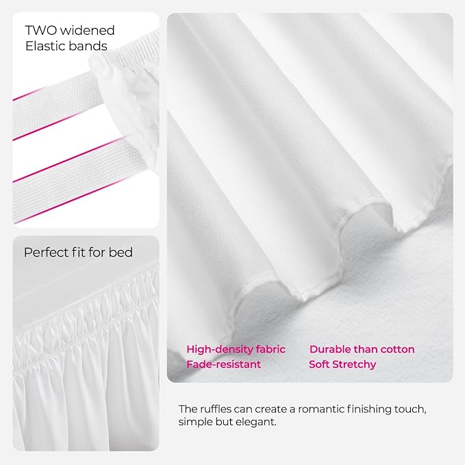 RIMELA Dorm Bed Skirt Twin XL 25 Inch Drop, Extra Long Wrap Around Elastic Bed - Image 5